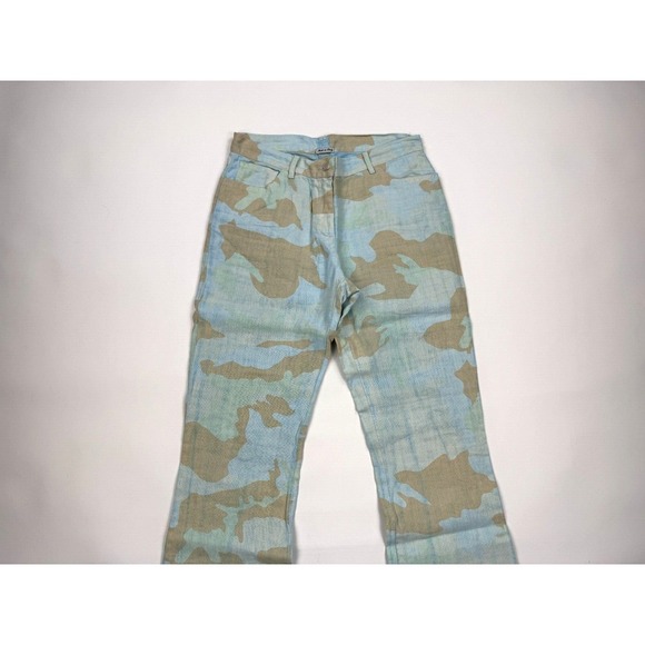 120% Lino Italy Camo Linen Flare Pants‎ Women 42 S Zip Closure 5-Pockets RARE! - Picture 10 of 12